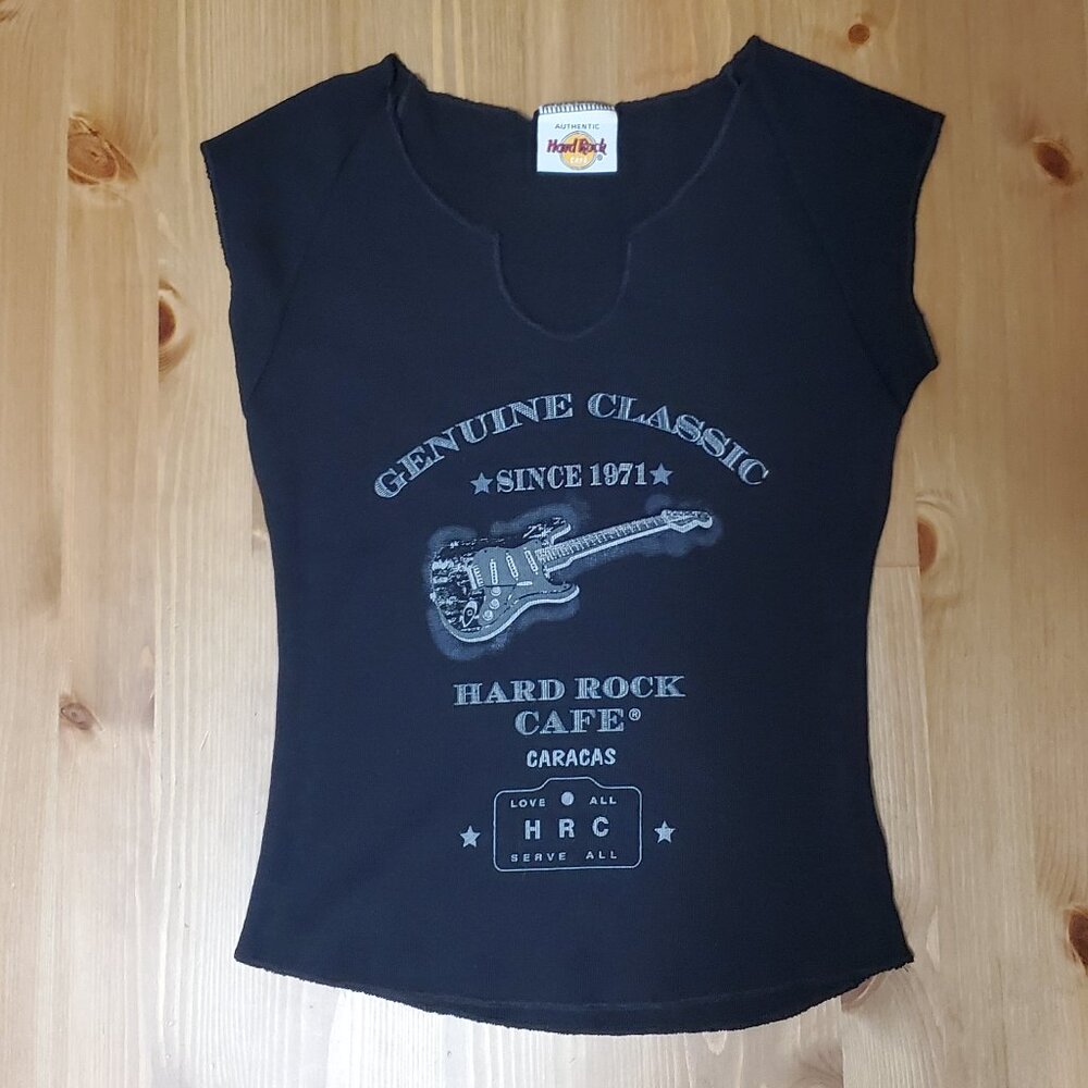 HARD ROCK CAFE Caracas Vintage 90s Style Black Cap Sleeve Baby T Shirt Small